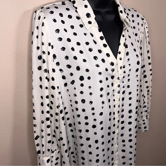 NEW Petite L Worthington White Black Polka Dot Blouse Bow Neckline 3/4 Sleeve - Picture 10 of 16